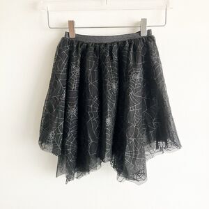 H&M Girls Size 6-7 Spider Web Skirt Black Handkerchief Hem Halloween Whimsigoth